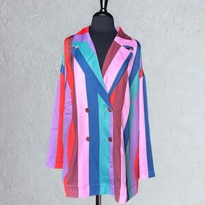 ELOQUII Kaleidoscope Stripe Double Breasted Oversized Shirt Size 16